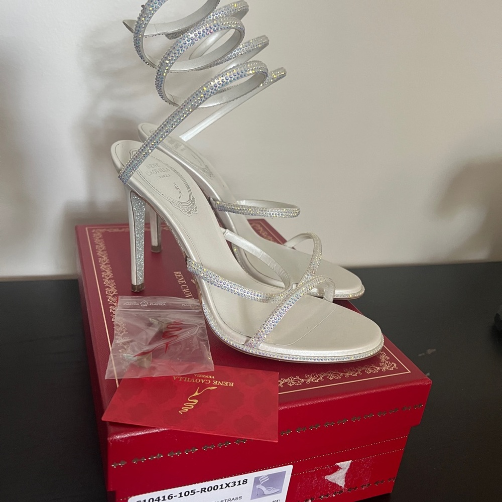 Rene Caovilla Glittering (ivory) Spiral Heels for bridal and any event